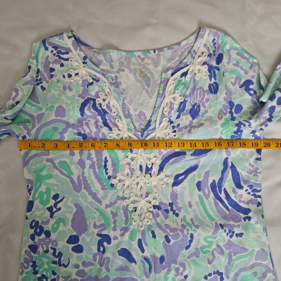 Lilly Pulitzer Nice Ink Pattern Floral 3/4 Sleeve Marina Dress Women's Sz Large - Picture 11 of 16